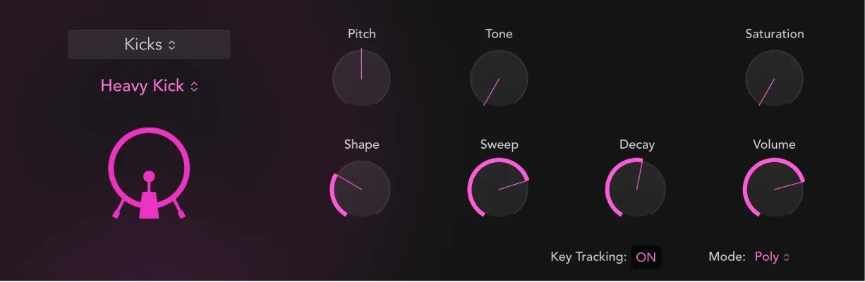 Logic Pro Drum Synth Heavy Kick with pitch, tone, saturation, sweep and decay controls