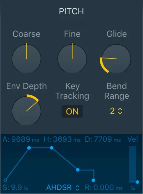 Quick Sampler Pitch controls with coarse tune, fine tune, glide and key tracking
