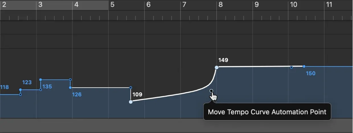 Logic Pro gradual tempo curve between two tempo points
