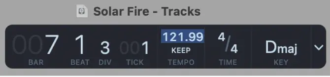 Logic Pro LCD with the project tempo value selected