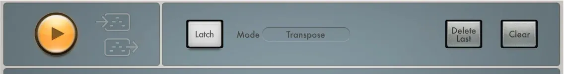 Logic Pro Arpeggiator control section with Play, capture, Latch, Delete Last and Clear controls