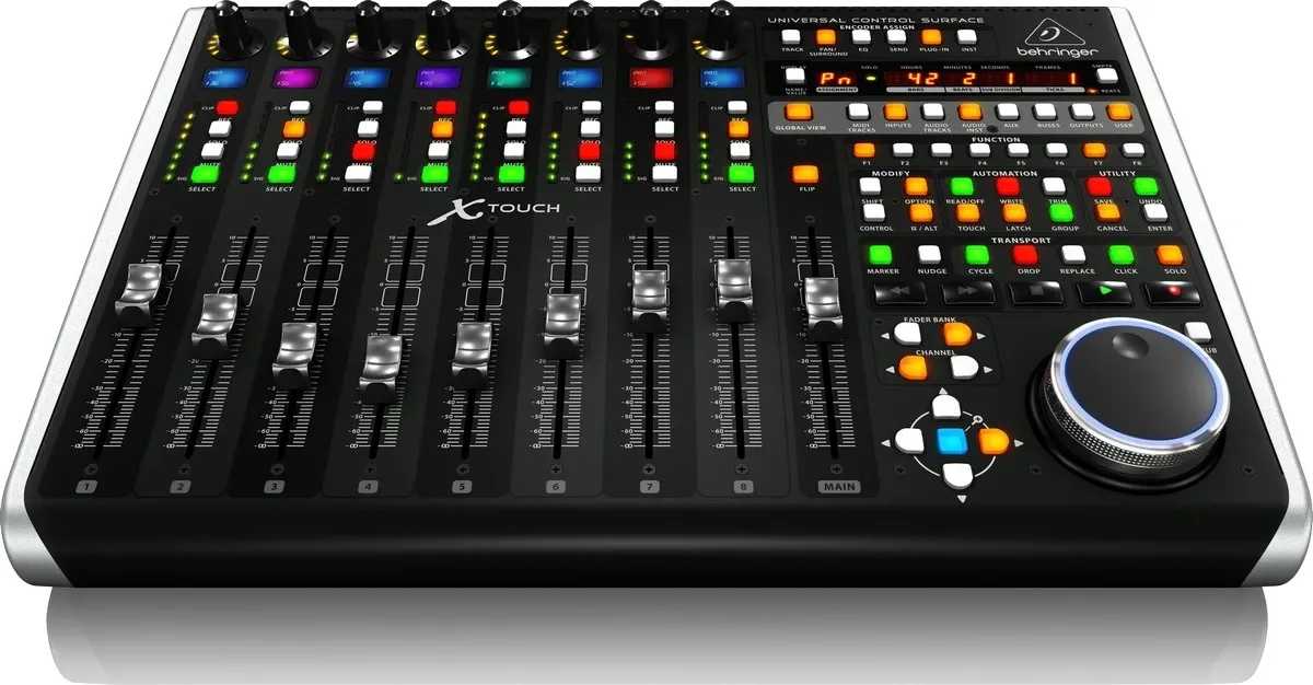 Behringer X-TOUCH with nine motorized faders, scribble strips and jog wheel