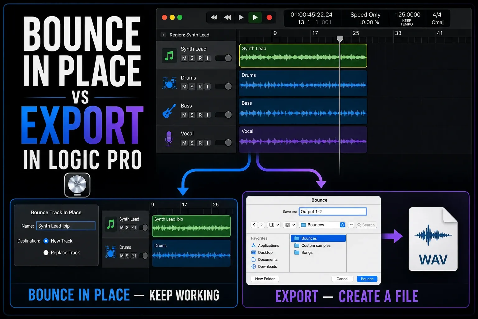Processed track printed inside a project beside separate exported audio files