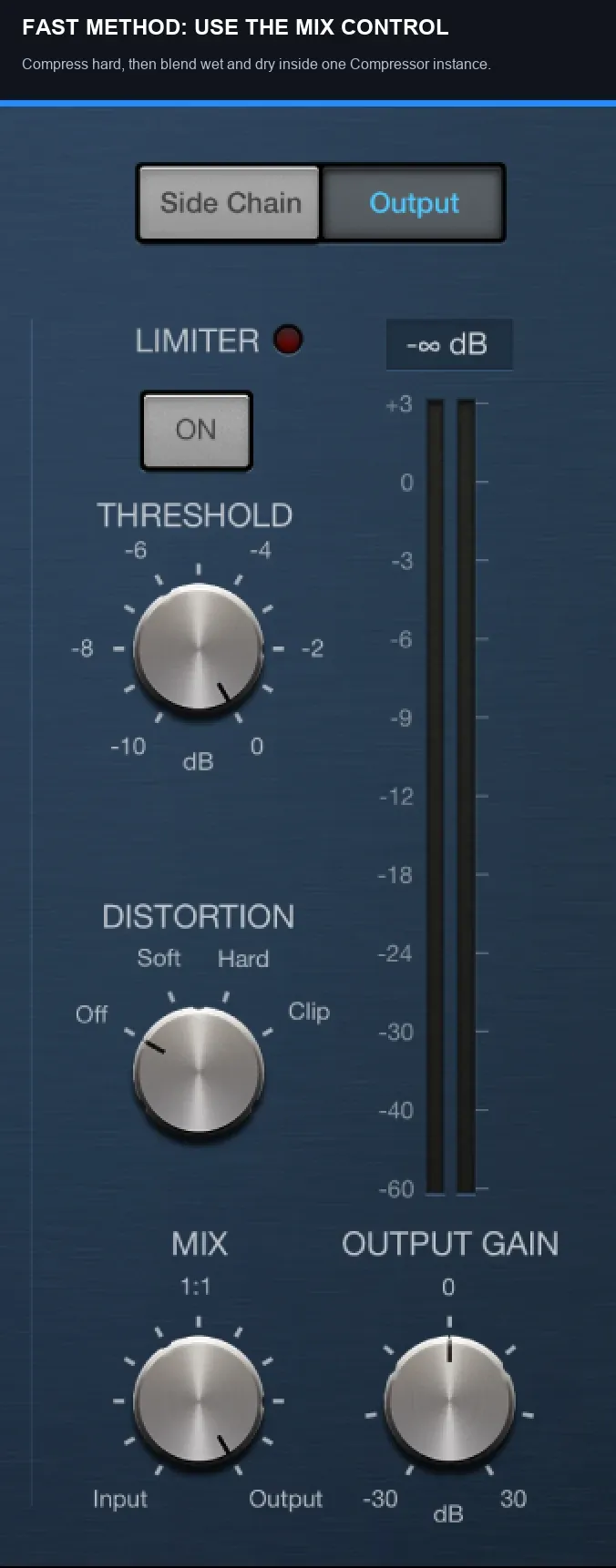 Logic Pro Compressor Output section with dry wet Mix control