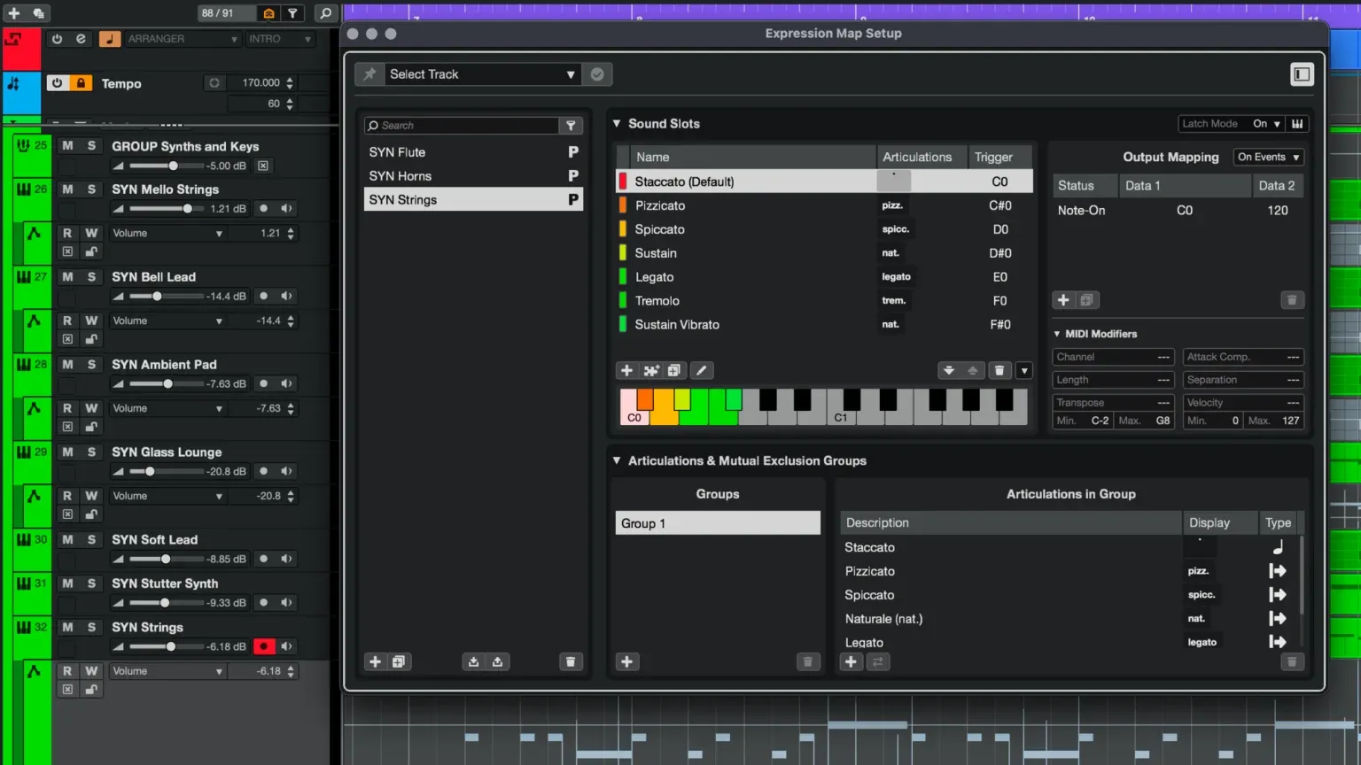 Cubase 15 Expression Map Setup with articulations and key switches