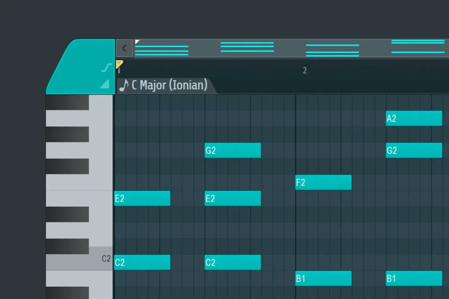FL Studio 2026 Piano roll with scale highlighting and chord notes