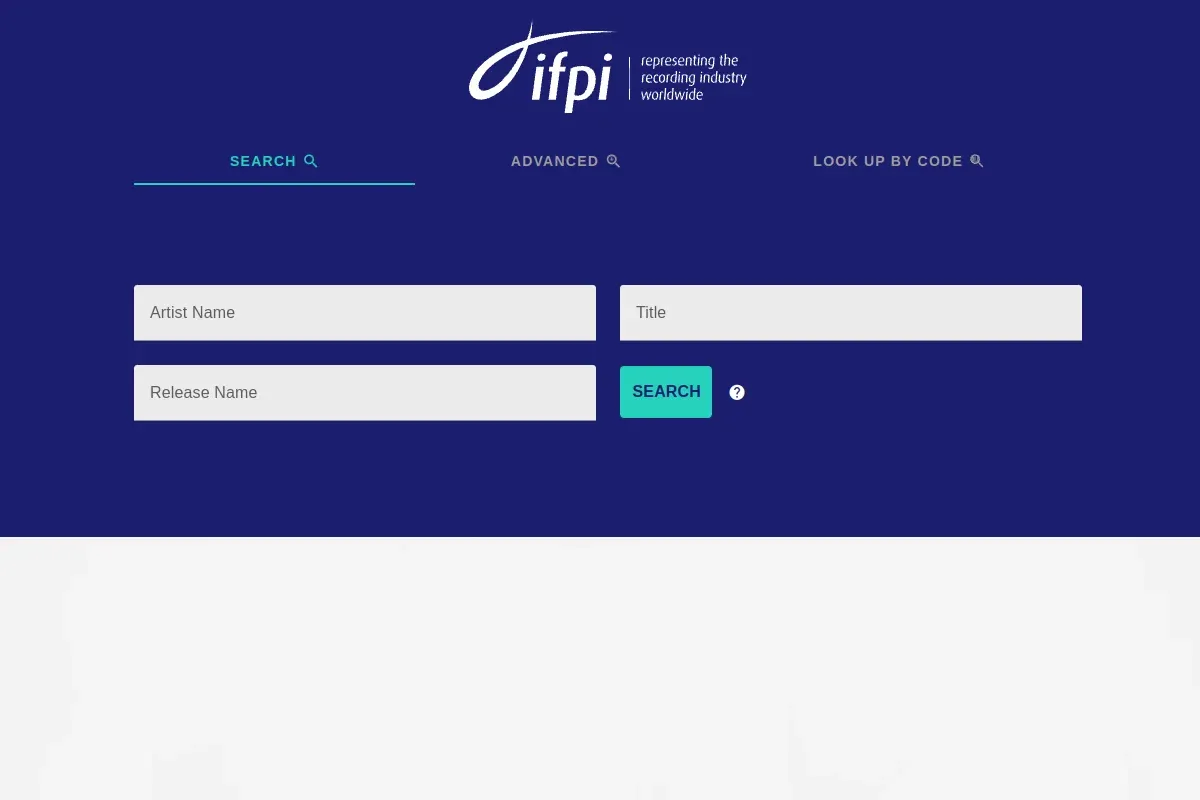 IFPI ISRC Search with artist, title, release and code lookup options