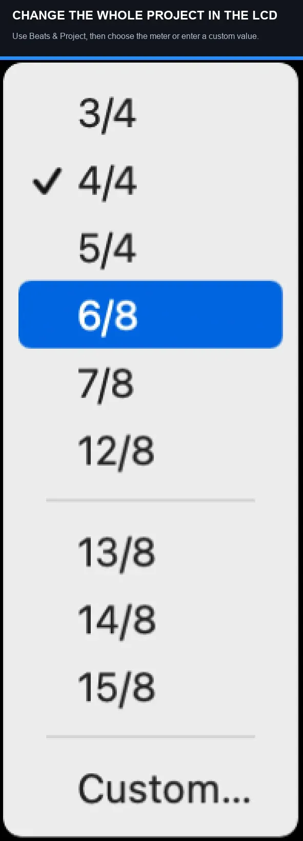 Logic Pro LCD control for changing the project time signature