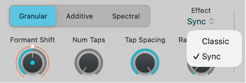 Sample Alchemy Granular engine with Sync effect and Formant Shift control in Logic Pro 12.3