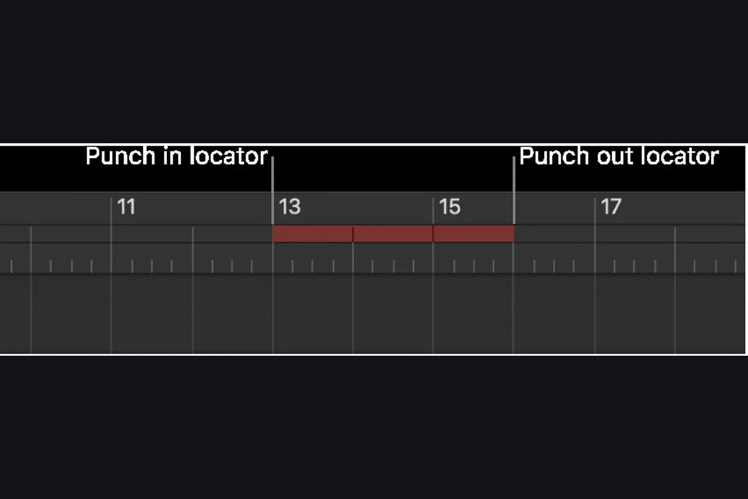 Logic Pro red Autopunch range between punch-in and punch-out locators