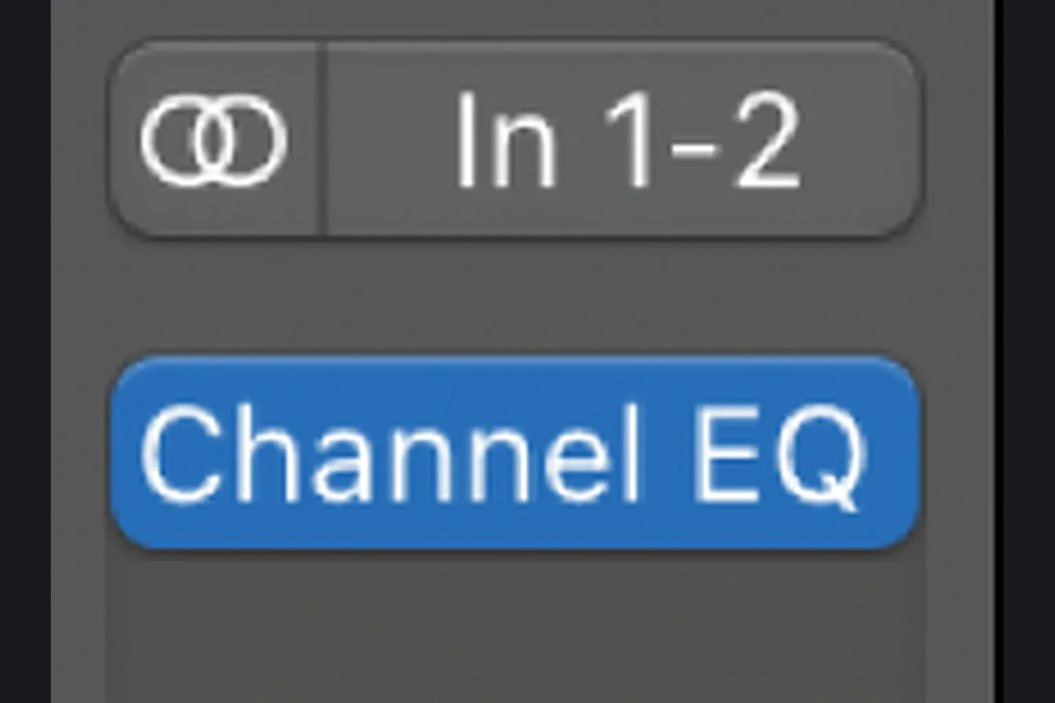Logic Pro channel strip with the blue Channel EQ area below the input slot