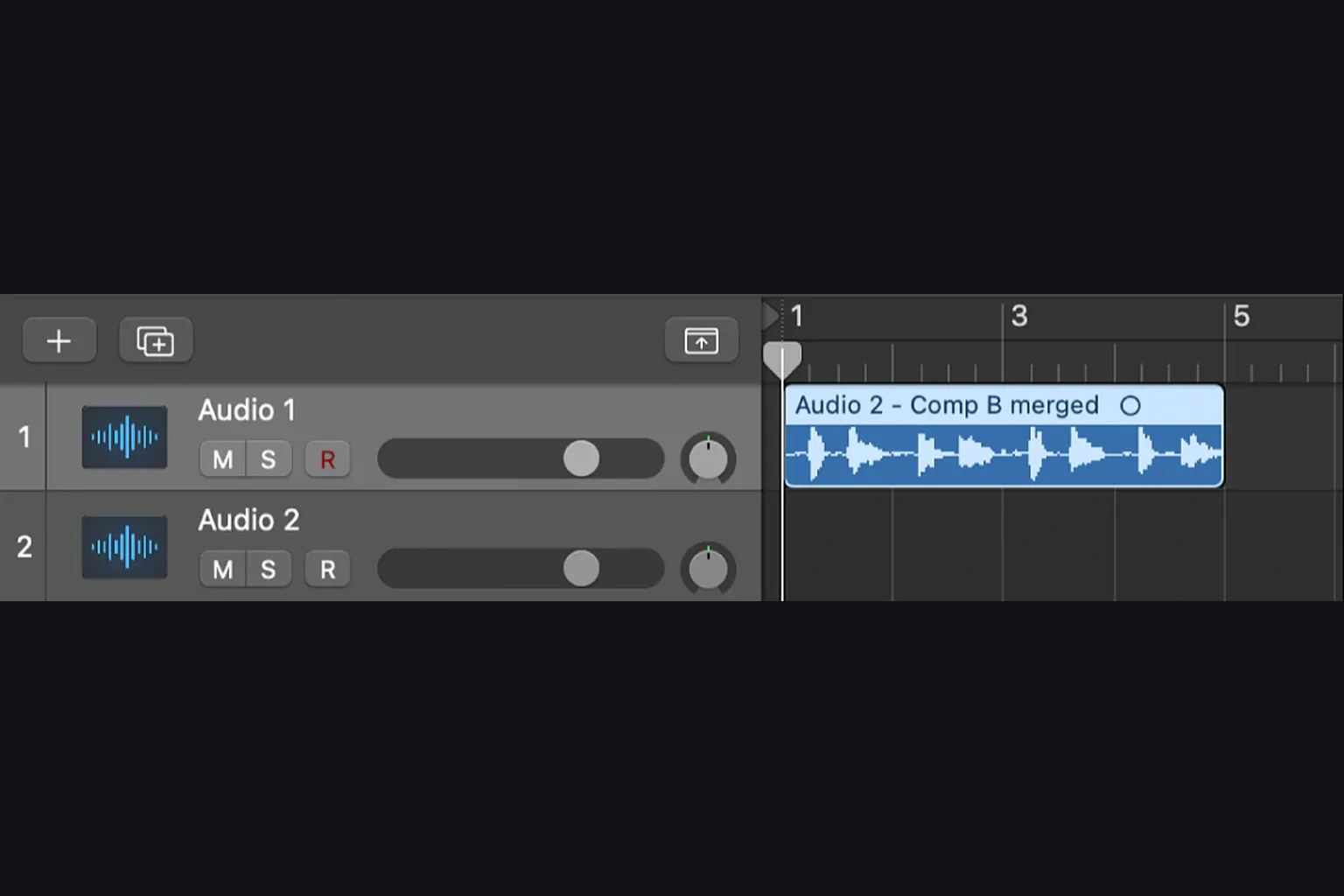 Logic Pro merged audio region created from a finished take folder comp