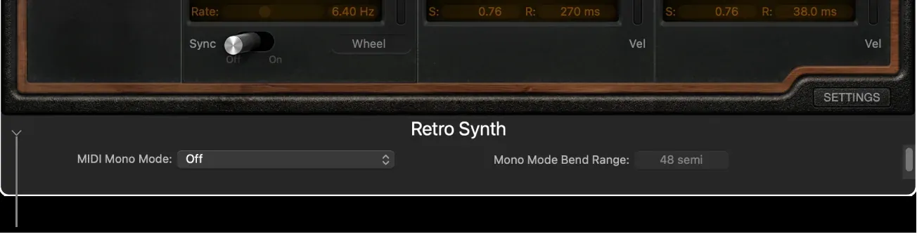 Logic Pro Retro Synth extended parameters with MIDI Mono Mode set to Off