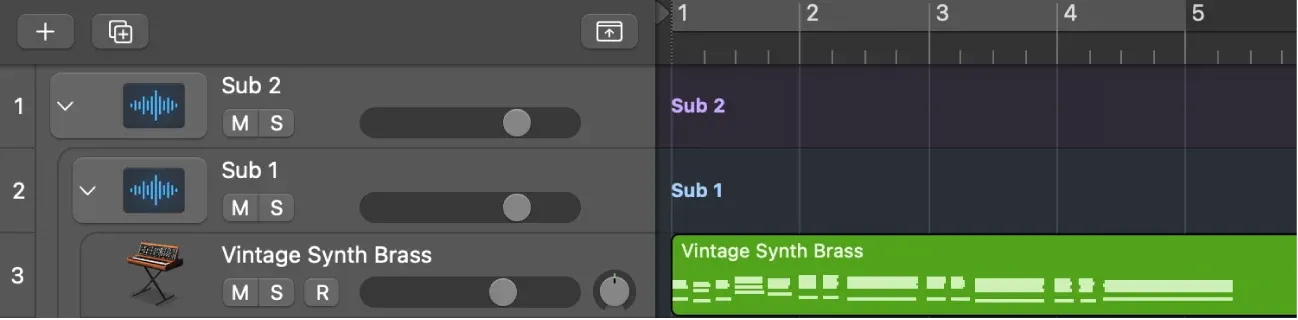 Nested Folder Stacks with two main tracks in Logic Pro 12.3