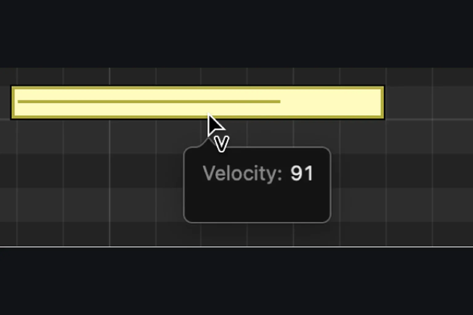 Logic Pro Velocity tool adjusting a selected MIDI note