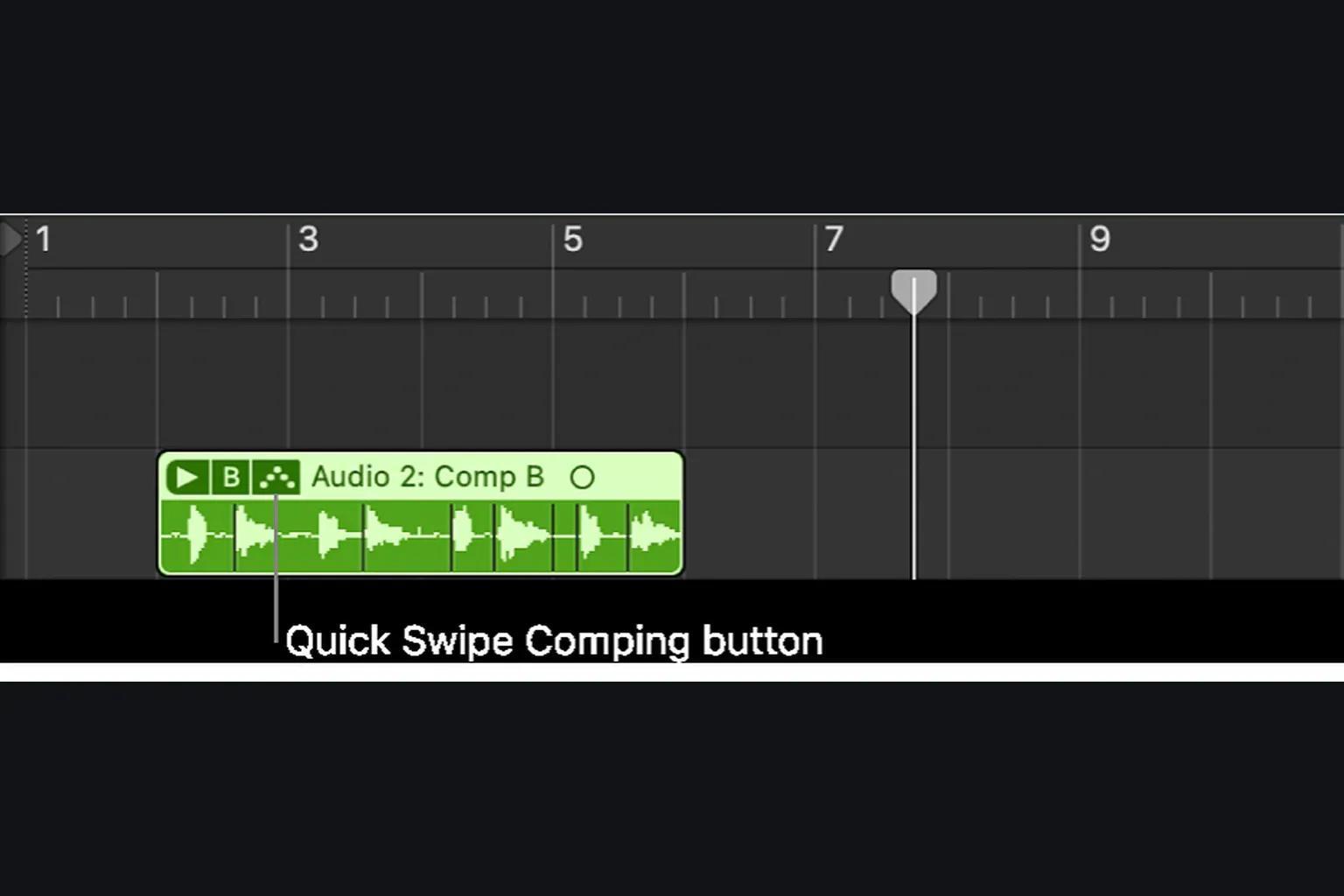 Logic Pro Quick Swipe Comping button on an audio take folder