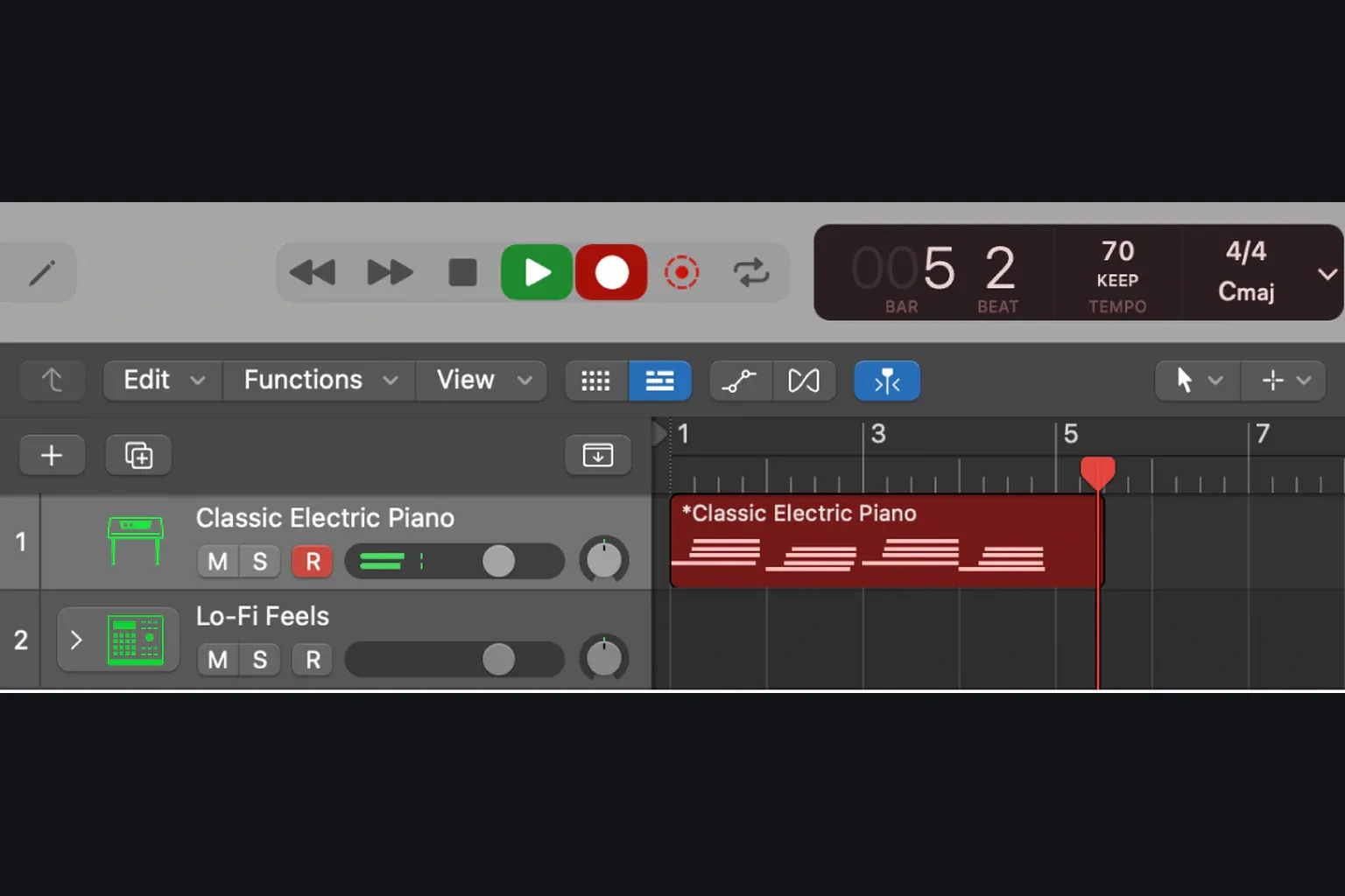 Logic Pro red MIDI region appearing during software instrument recording