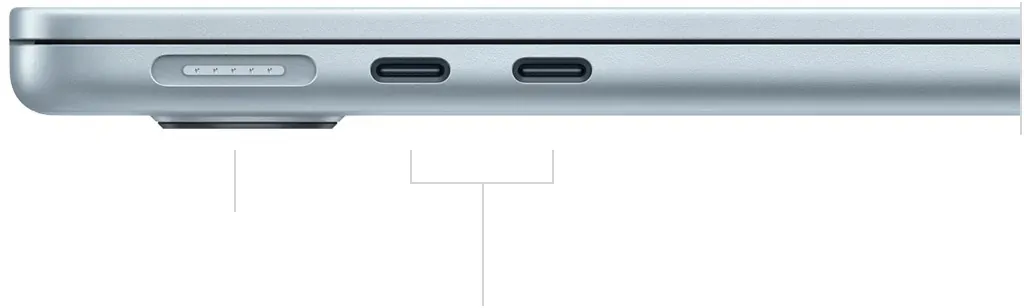 MacBook Air M5 left side with MagSafe and two Thunderbolt 4 ports