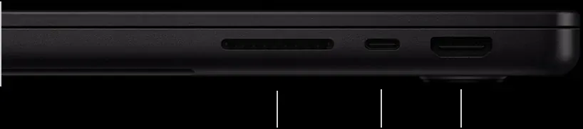 MacBook Pro M5 Pro right side with SDXC, Thunderbolt 5 and HDMI ports