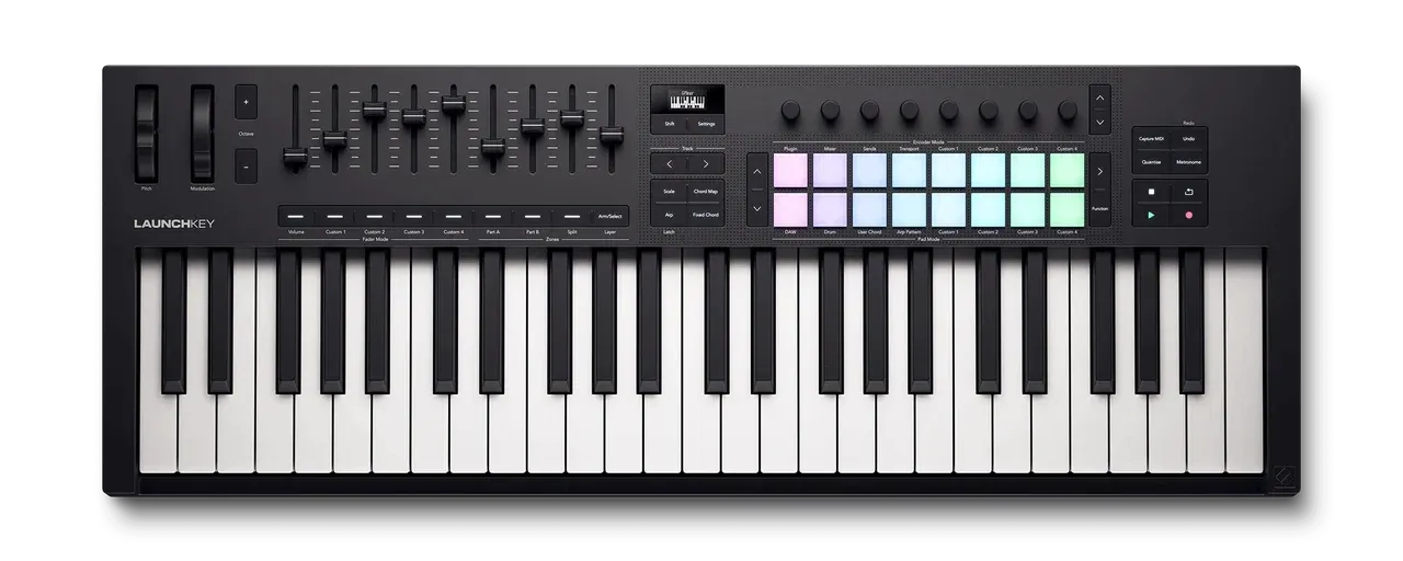 Novation Launchkey 49 MK4 with 49 keys, pads, encoders and nine faders