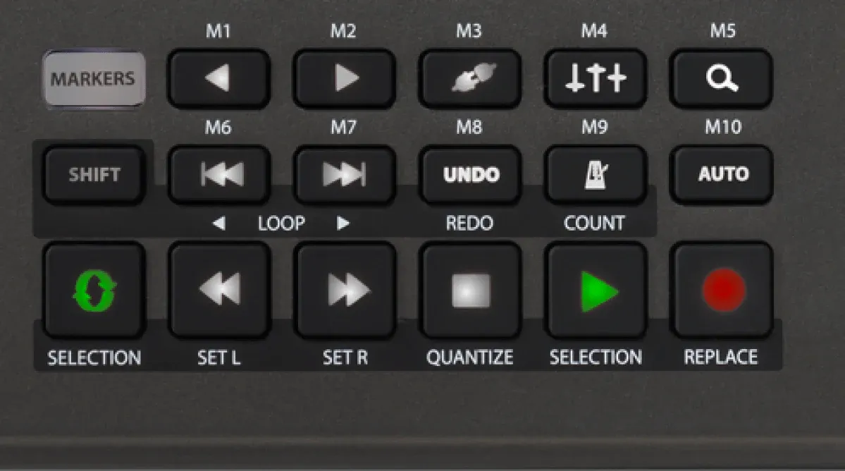 Panorama CS12 English transport, marker and automation buttons