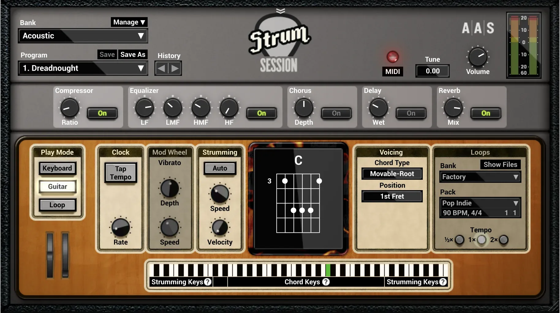 AAS Strum Session 2 acoustic guitar interface in English