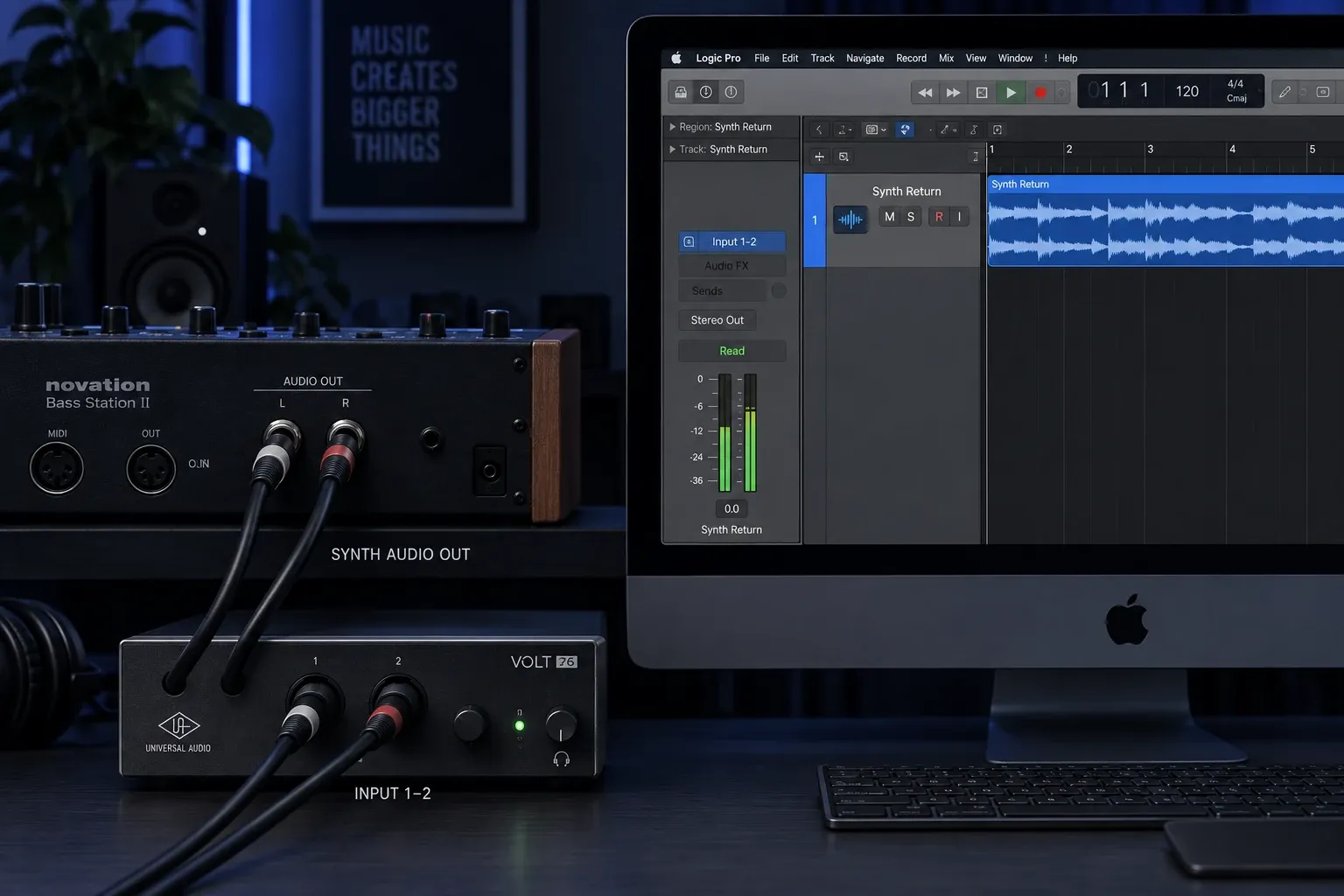 Audio interface inputs returning a hardware synthesizer to Logic Pro