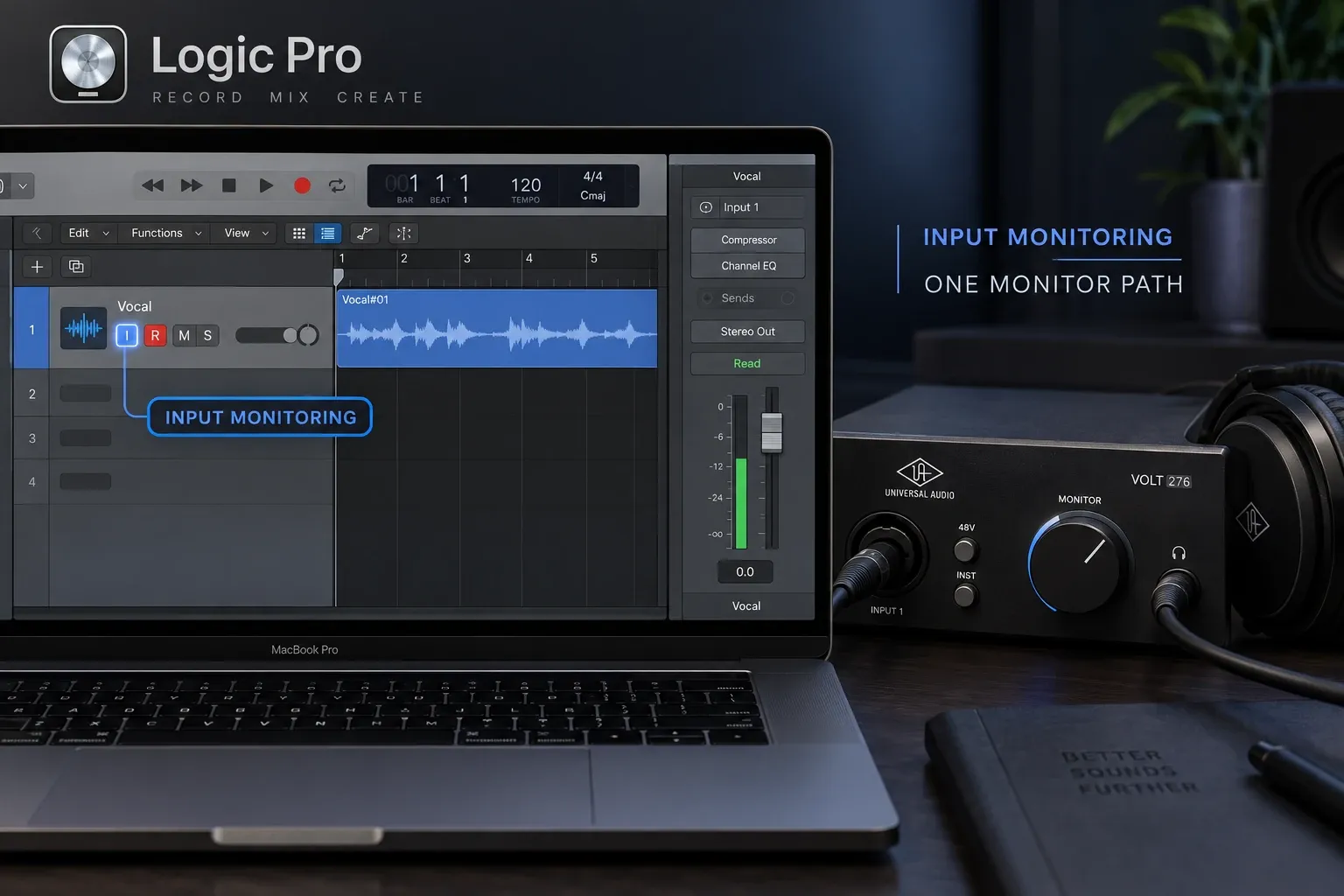 Logic Pro input monitoring and audio interface monitoring controls