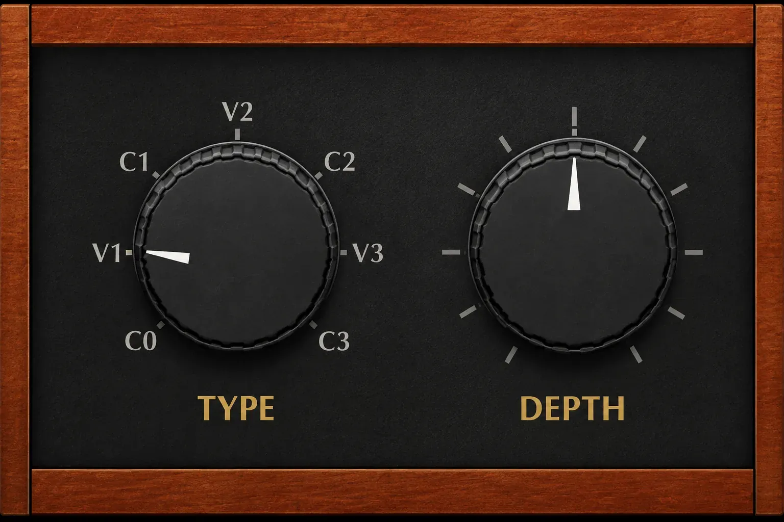 Logic Pro Scanner Vibrato Type knob pointing to V1 beside the Depth knob