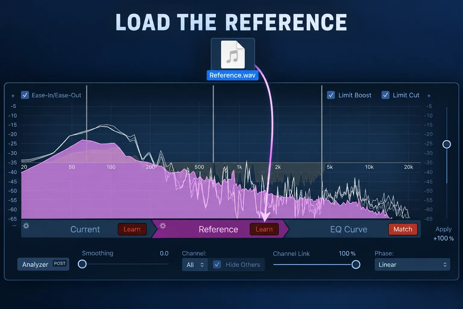 Logic Pro Match EQ with an audio file directed to the Reference Learn button