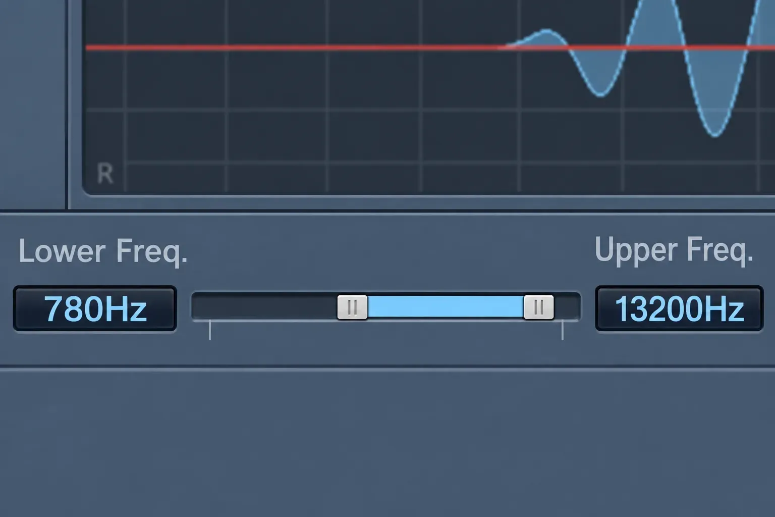 Logic Pro Stereo Spread lower and upper frequency controls set to 780 Hz and 13200 Hz