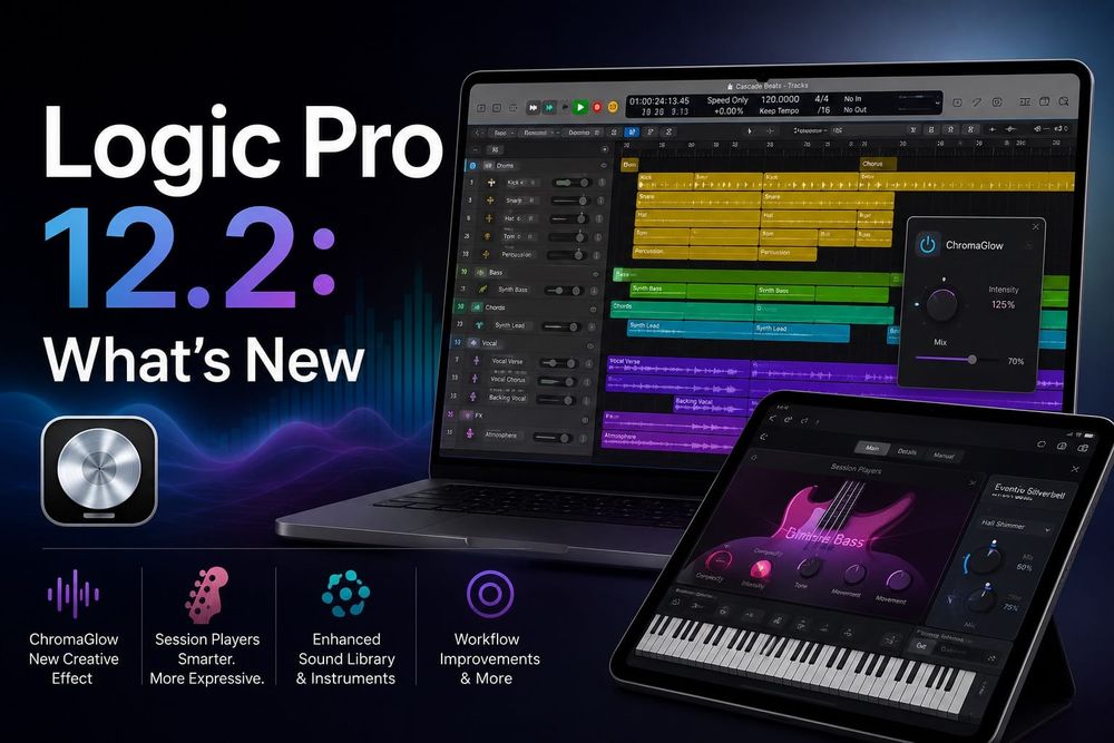 Logic Pro 12.2 on Mac and iPad with ChromaGlow, Session Players and Stem Splitter