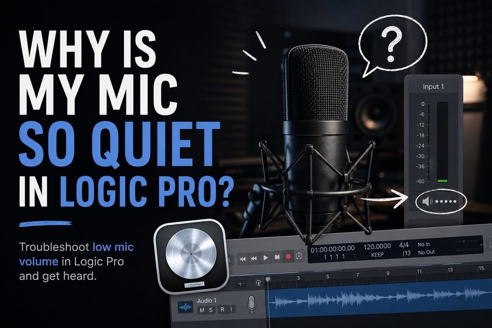 Microphone, Logic Pro track and low input level used to troubleshoot a quiet mic