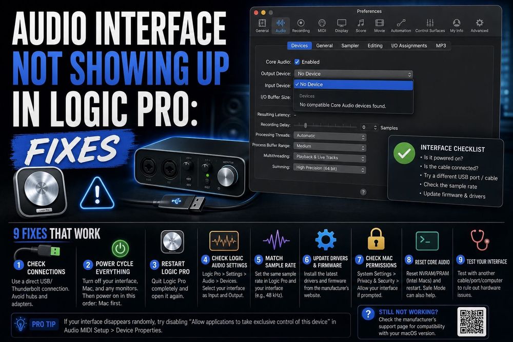 Audio interface not showing up in Logic Pro: detection and driver fixes