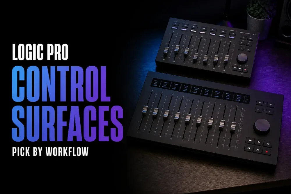 Single-fader and eight-fader control surfaces compared for Logic Pro
