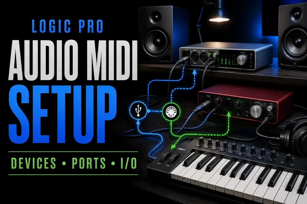 Audio and MIDI devices connected for Logic Pro setup