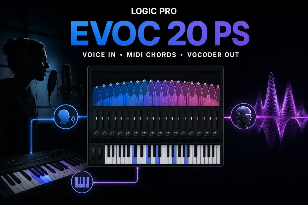 Logic Pro EVOC 20 PS vocoder signal flow from voice and MIDI to processed output