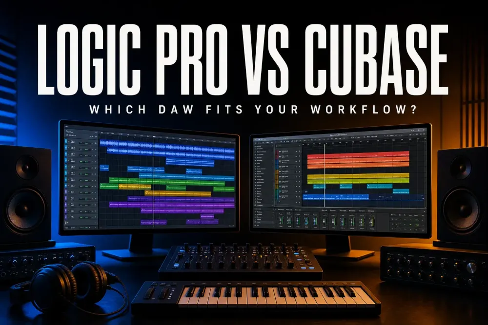 Logic Pro vs Cubase comparison in a split recording studio