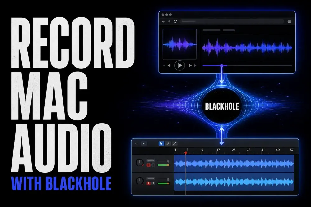 Mac system audio routed through BlackHole into a stereo Logic Pro recording