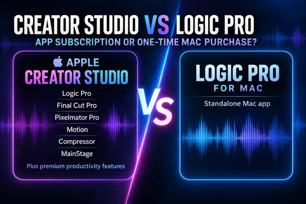Apple Creator Studio app subscription compared with the standalone Logic Pro Mac purchase