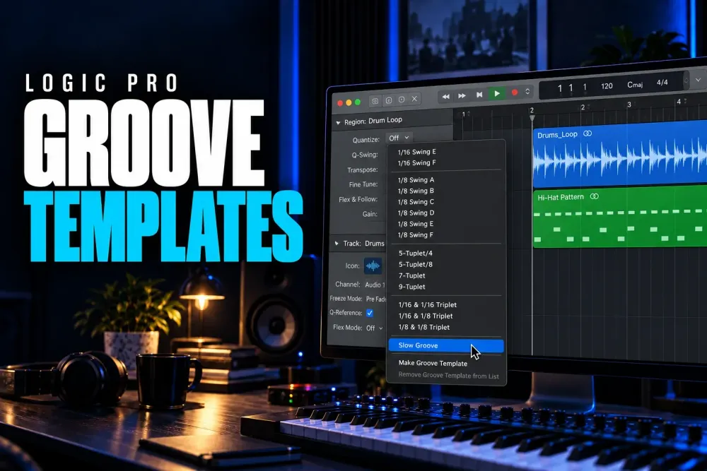 Logic Pro groove templates for transferring rhythmic timing between regions