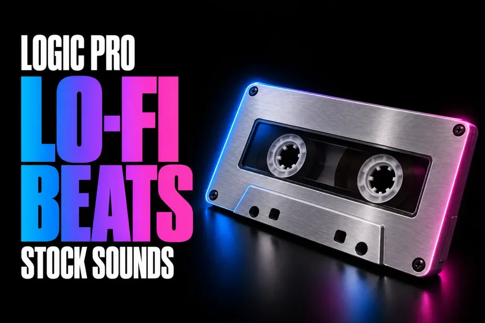 Logic Pro Lo-Fi Beats cover with a silver cassette on a black background