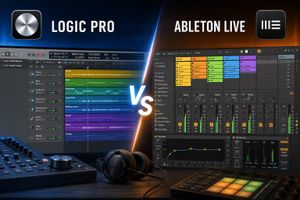 Logic Pro and Ableton Live interfaces compared side by side