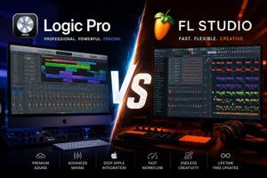 Logic Pro and FL Studio interfaces compared side by side