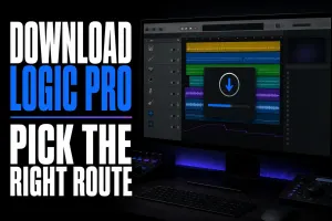 Download Logic Pro on Mac with a music project and download arrow
