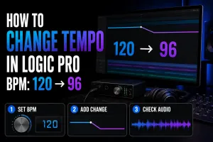 Logic Pro tempo workflow changing a project from 120 to 96 BPM