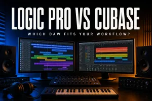 Logic Pro vs Cubase comparison in a split recording studio