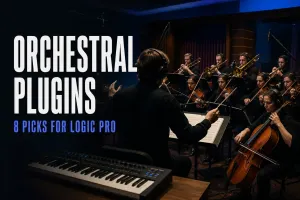 Orchestral plugins for Logic Pro with conductor, players and MIDI keyboard