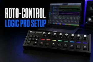 ROTO-CONTROL motorized controller in front of a Logic Pro session