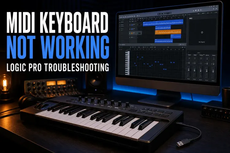 MIDI keyboard connected to a Logic Pro workstation with no MIDI signal